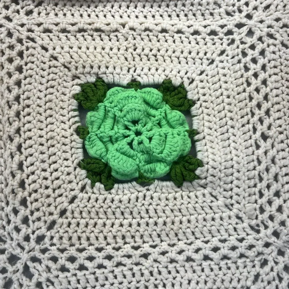Afghan Handmade Vintage 3D Flower Granny Square Crochet Grandma Core 70